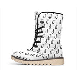 White And Black Fishing Hooks Print Winter Boots