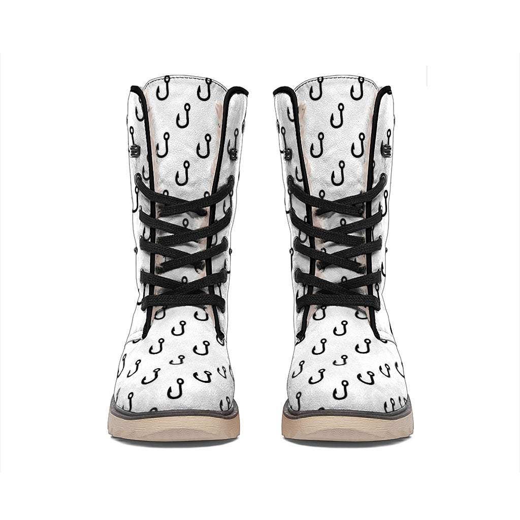 White And Black Fishing Hooks Print Winter Boots