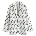 White And Black Fishing Hooks Print Women's Blazer