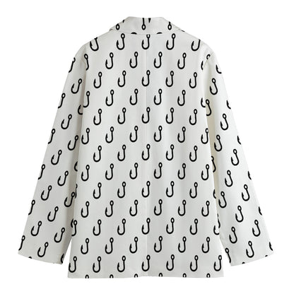 White And Black Fishing Hooks Print Women's Blazer