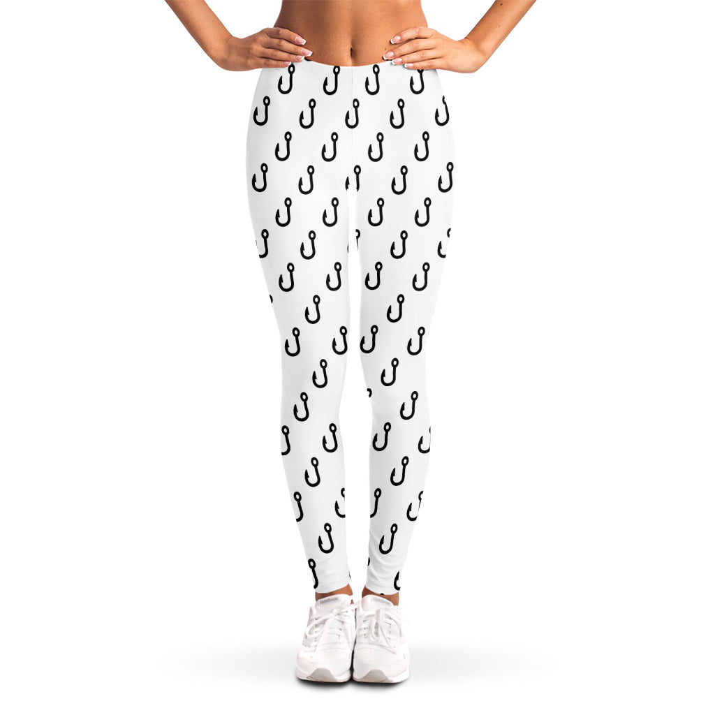 White And Black Fishing Hooks Print Women's Leggings