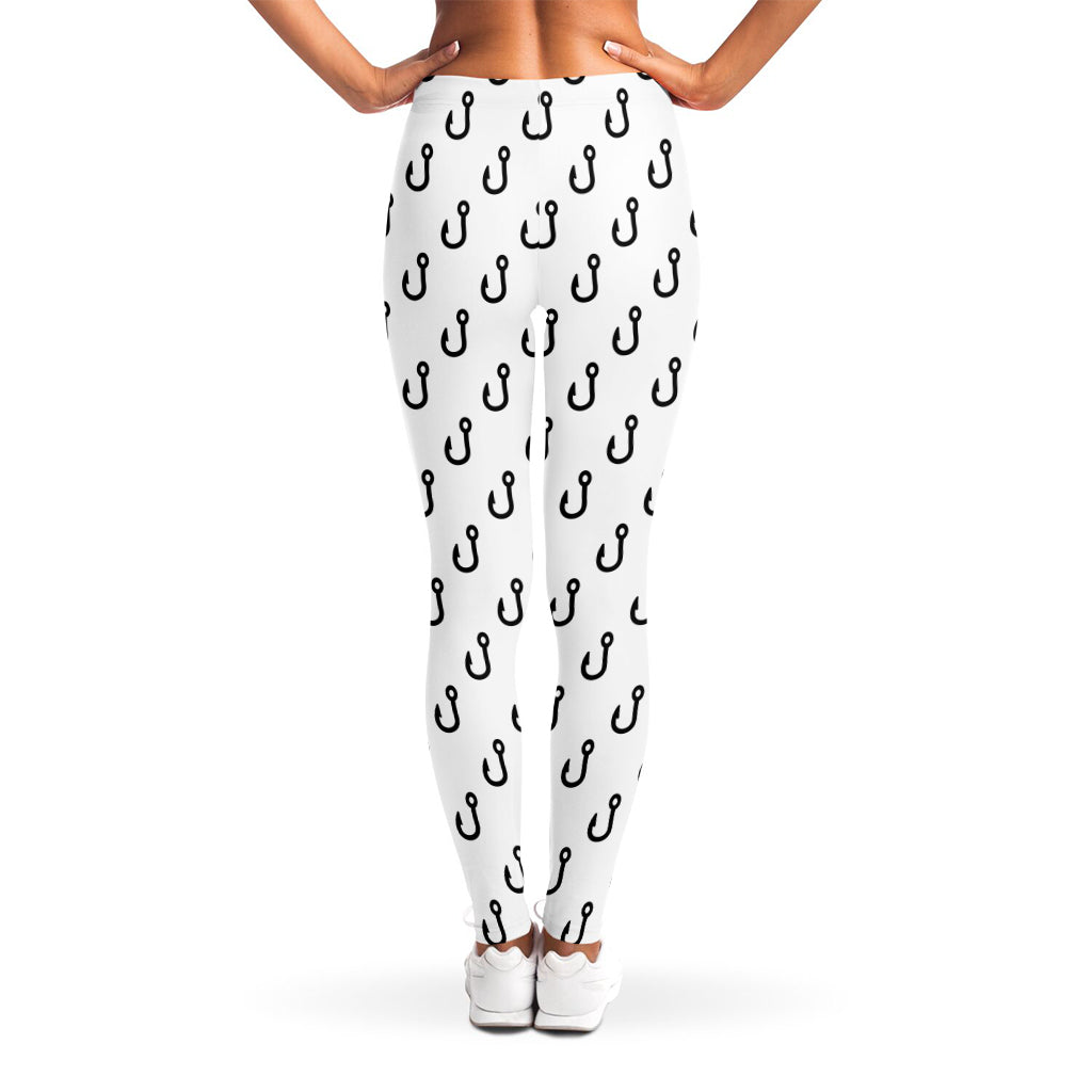 White And Black Fishing Hooks Print Women's Leggings