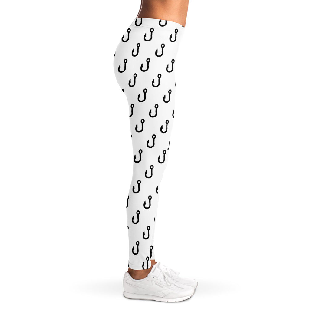 White And Black Fishing Hooks Print Women's Leggings