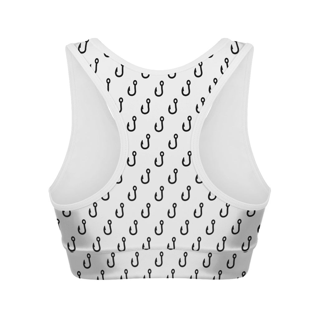 White And Black Fishing Hooks Print Women's Sports Bra
