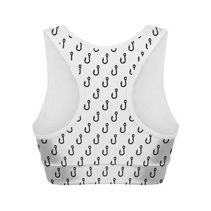 White And Black Fishing Hooks Print Women's Sports Bra