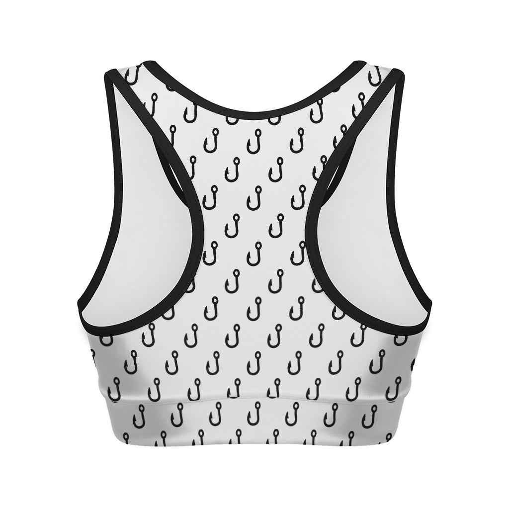 White And Black Fishing Hooks Print Women's Sports Bra