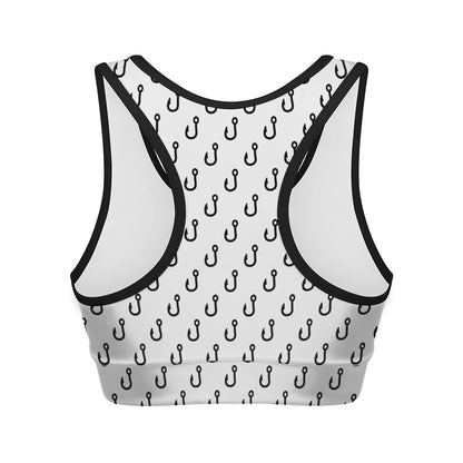 White And Black Fishing Hooks Print Women's Sports Bra