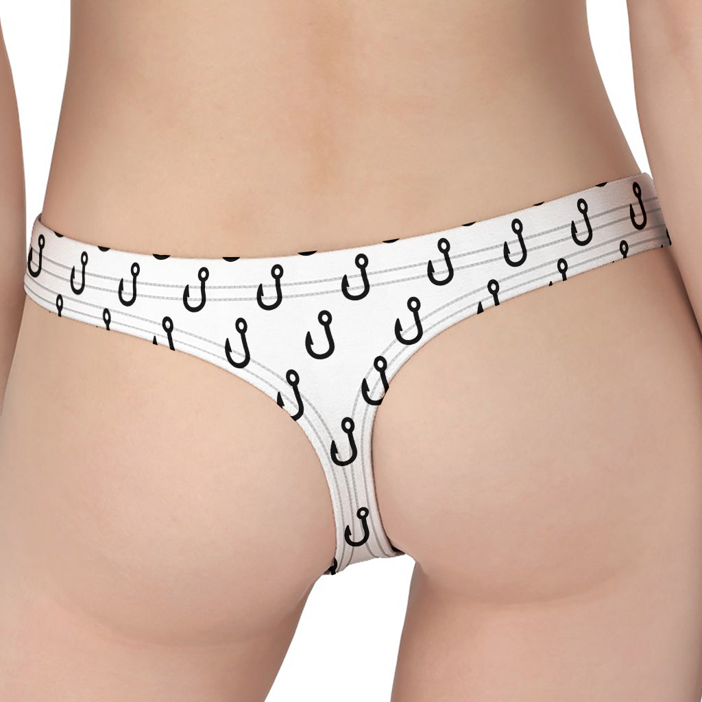 White And Black Fishing Hooks Print Women's Thong