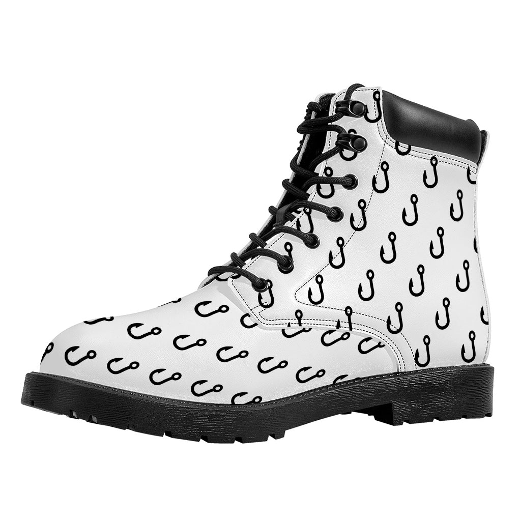 White And Black Fishing Hooks Print Work Boots
