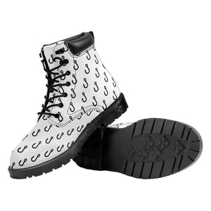 White And Black Fishing Hooks Print Work Boots