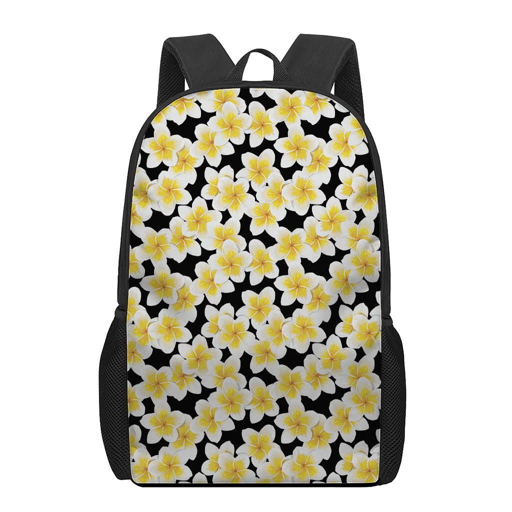 White And Black Frangipani Pattern Print 17 Inch Backpack