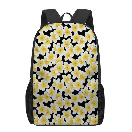 White And Black Frangipani Pattern Print 17 Inch Backpack