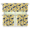 White And Black Frangipani Pattern Print 3 Piece Kitchen Curtains