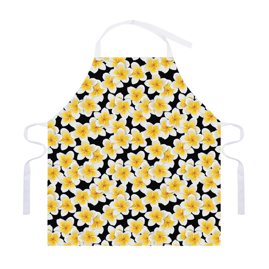 White And Black Frangipani Pattern Print Adjustable Apron