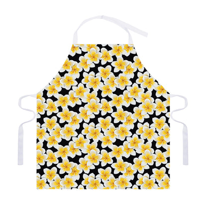 White And Black Frangipani Pattern Print Adjustable Apron