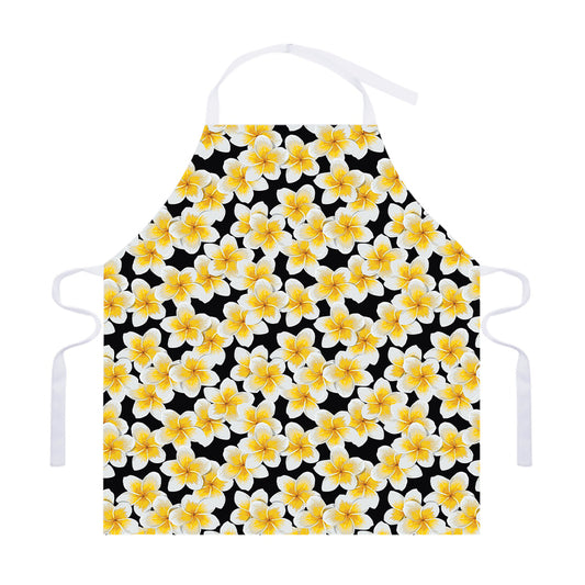 White And Black Frangipani Pattern Print Adjustable Apron