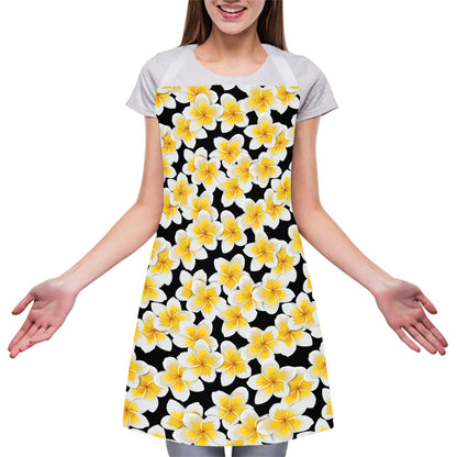 White And Black Frangipani Pattern Print Adjustable Apron