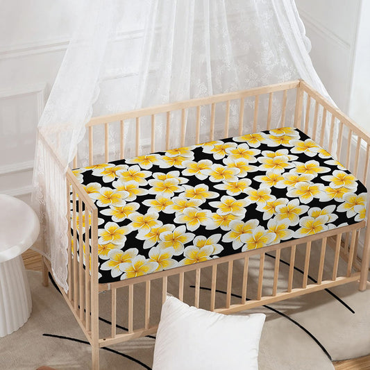 White And Black Frangipani Pattern Print Baby Crib Sheet