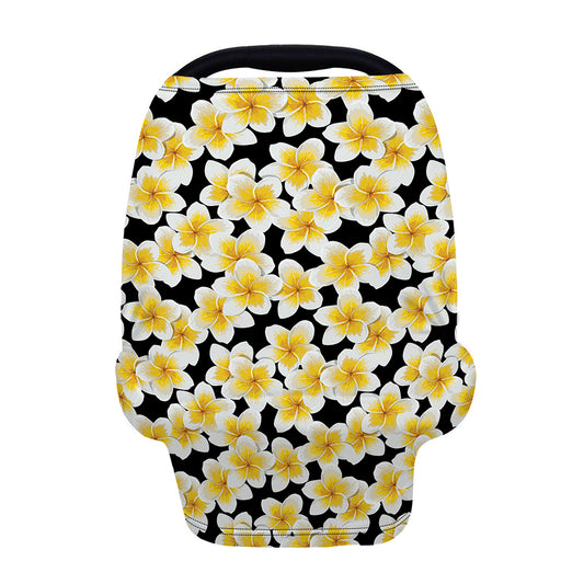 White And Black Frangipani Pattern Print Baby Seat Cover
