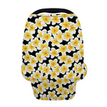 White And Black Frangipani Pattern Print Baby Seat Cover