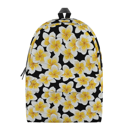 White And Black Frangipani Pattern Print Backpack