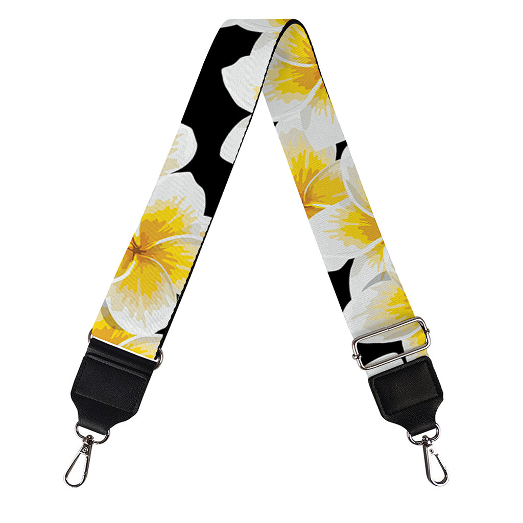 White And Black Frangipani Pattern Print Bag Strap