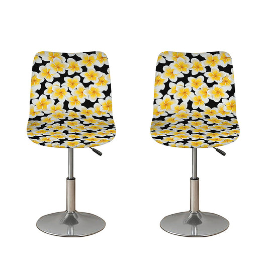 White And Black Frangipani Pattern Print Bar Stool Covers