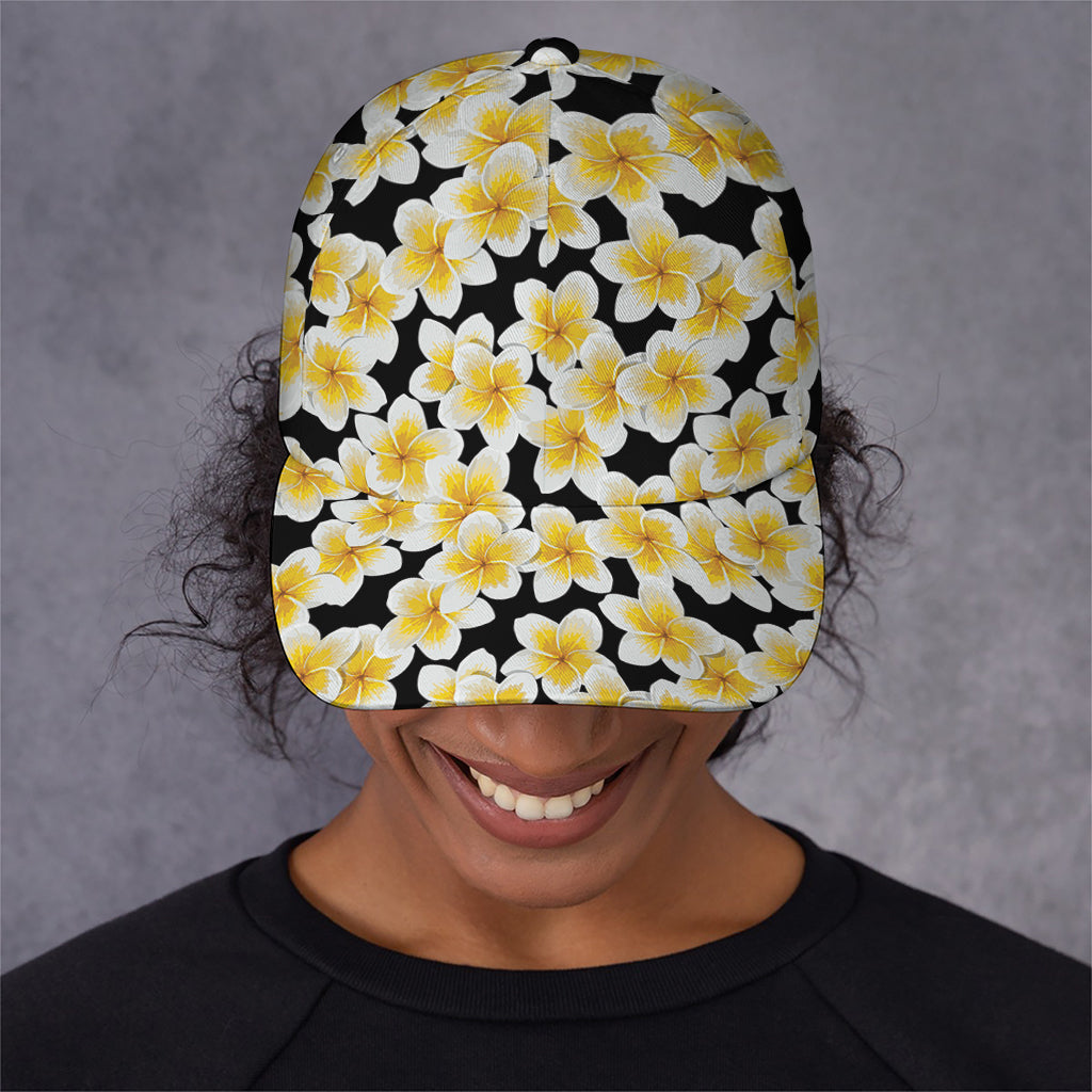 White And Black Frangipani Pattern Print Baseball Cap