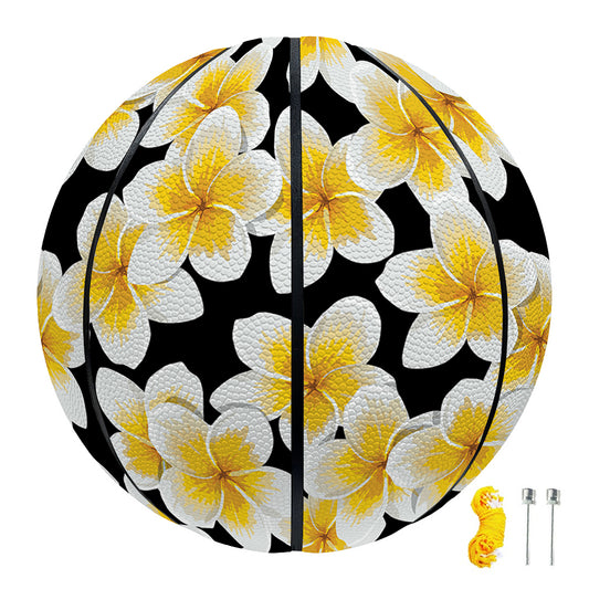 White And Black Frangipani Pattern Print Basketball