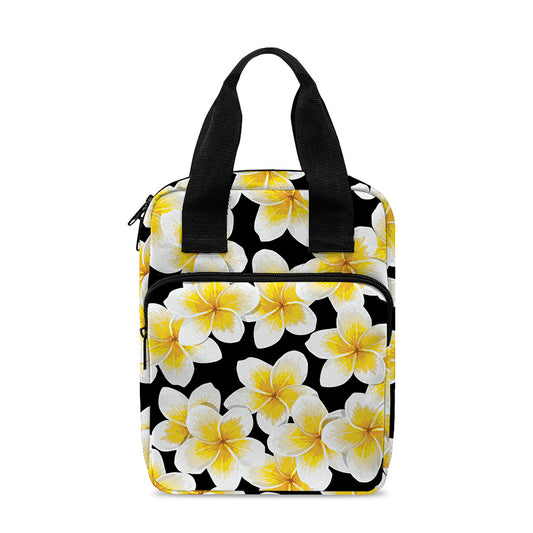 White And Black Frangipani Pattern Print Bible Tote Bag