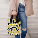 White And Black Frangipani Pattern Print Bible Tote Bag