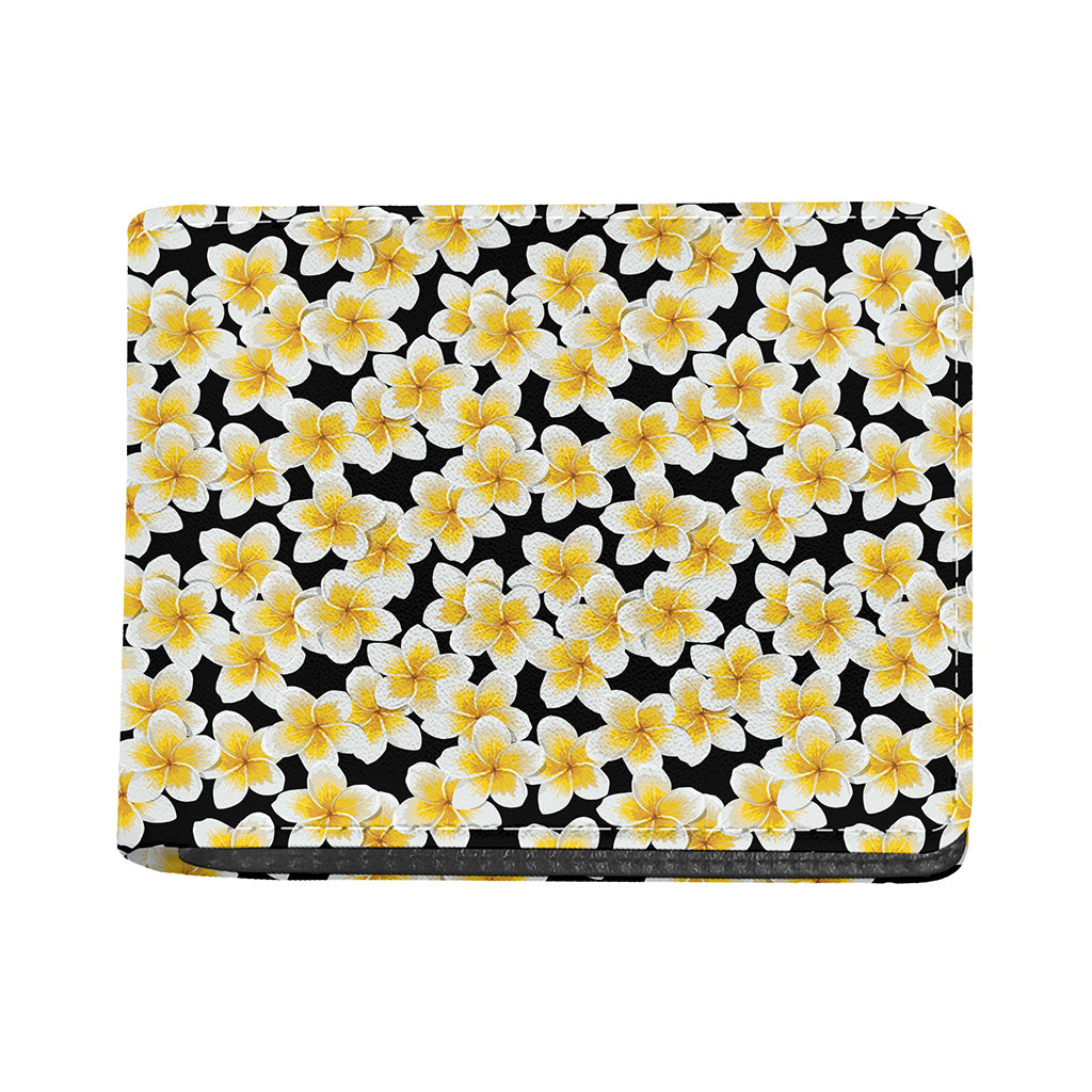 White And Black Frangipani Pattern Print Bifold Wallet