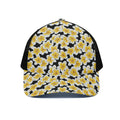White And Black Frangipani Pattern Print Black Mesh Trucker Hat