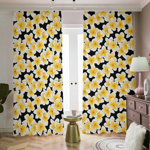 White And Black Frangipani Pattern Print Blackout Pencil Pleat Curtains