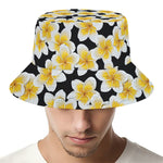 White And Black Frangipani Pattern Print Bucket Hat