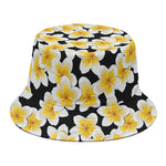 White And Black Frangipani Pattern Print Bucket Hat