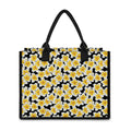 White And Black Frangipani Pattern Print Canvas Tote Bag