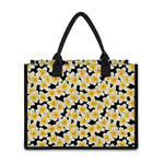 White And Black Frangipani Pattern Print Canvas Tote Bag