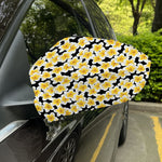 White And Black Frangipani Pattern Print Car Side Mirror Covers