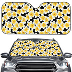 White And Black Frangipani Pattern Print Car Windshield Sun Shade