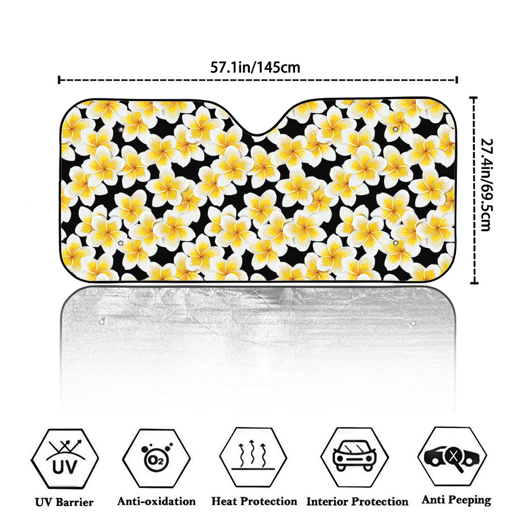 White And Black Frangipani Pattern Print Car Windshield Sun Shade