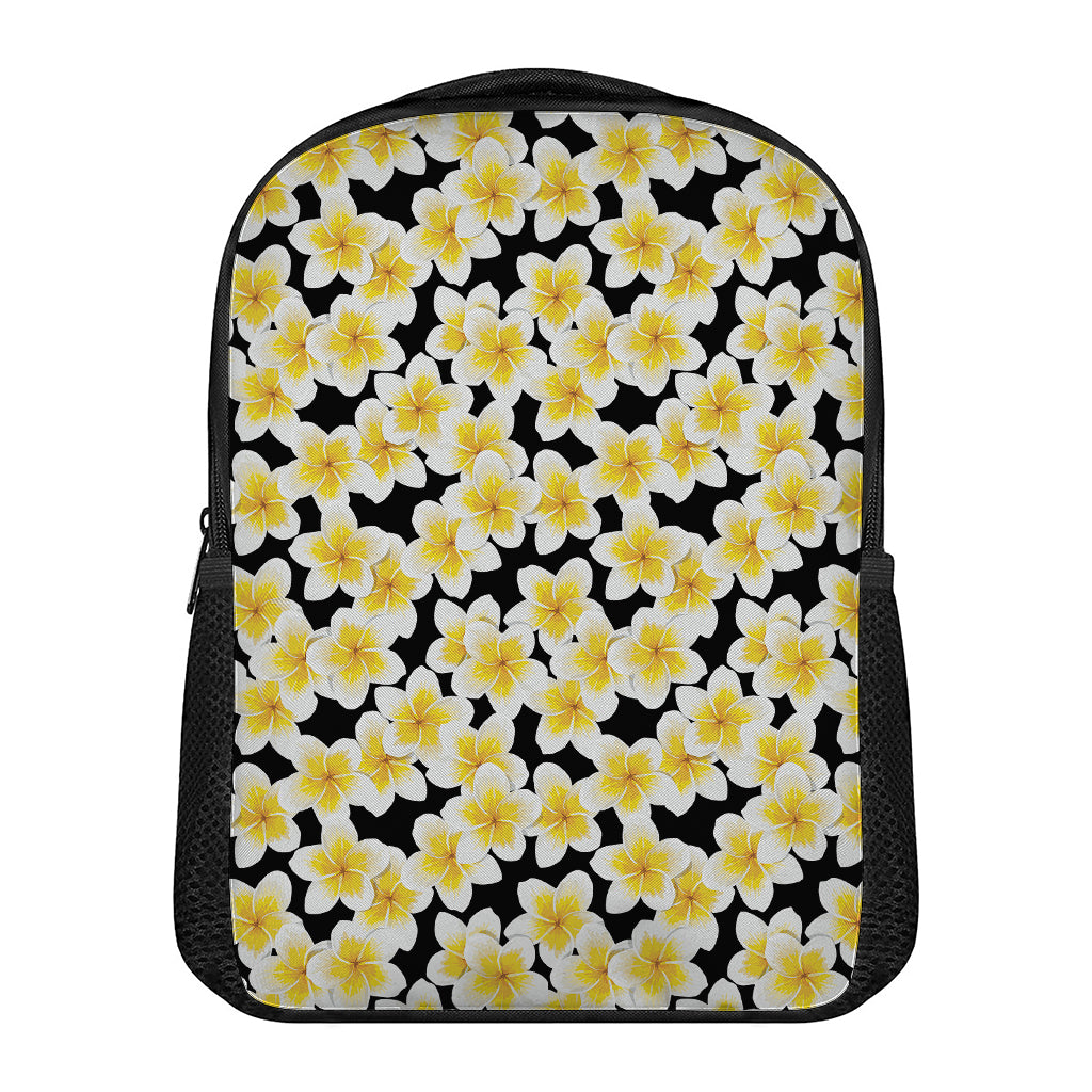 White And Black Frangipani Pattern Print Casual Backpack