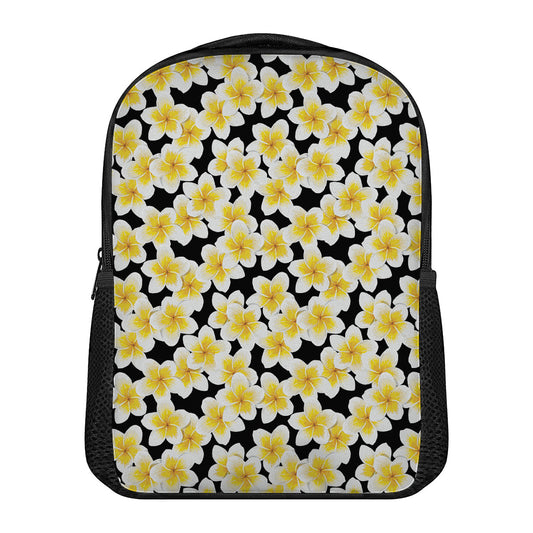 White And Black Frangipani Pattern Print Casual Backpack