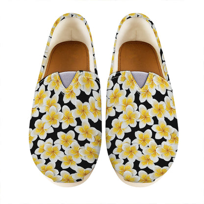 White And Black Frangipani Pattern Print Casual Shoes