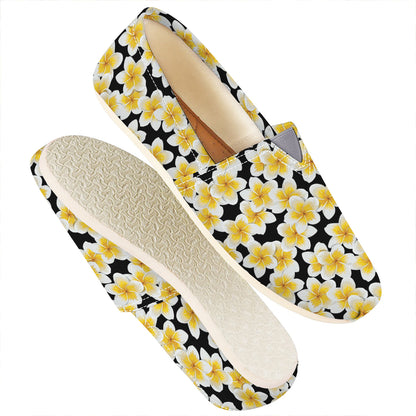 White And Black Frangipani Pattern Print Casual Shoes