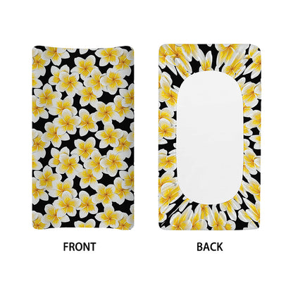 White And Black Frangipani Pattern Print Changing Pad Cover