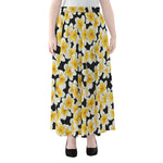 White And Black Frangipani Pattern Print Chiffon Maxi Skirt