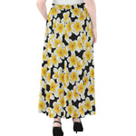 White And Black Frangipani Pattern Print Chiffon Maxi Skirt