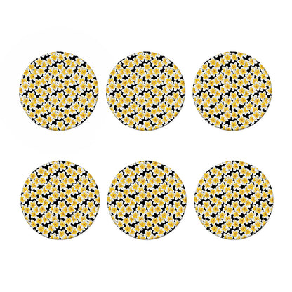 White And Black Frangipani Pattern Print Coaster Set