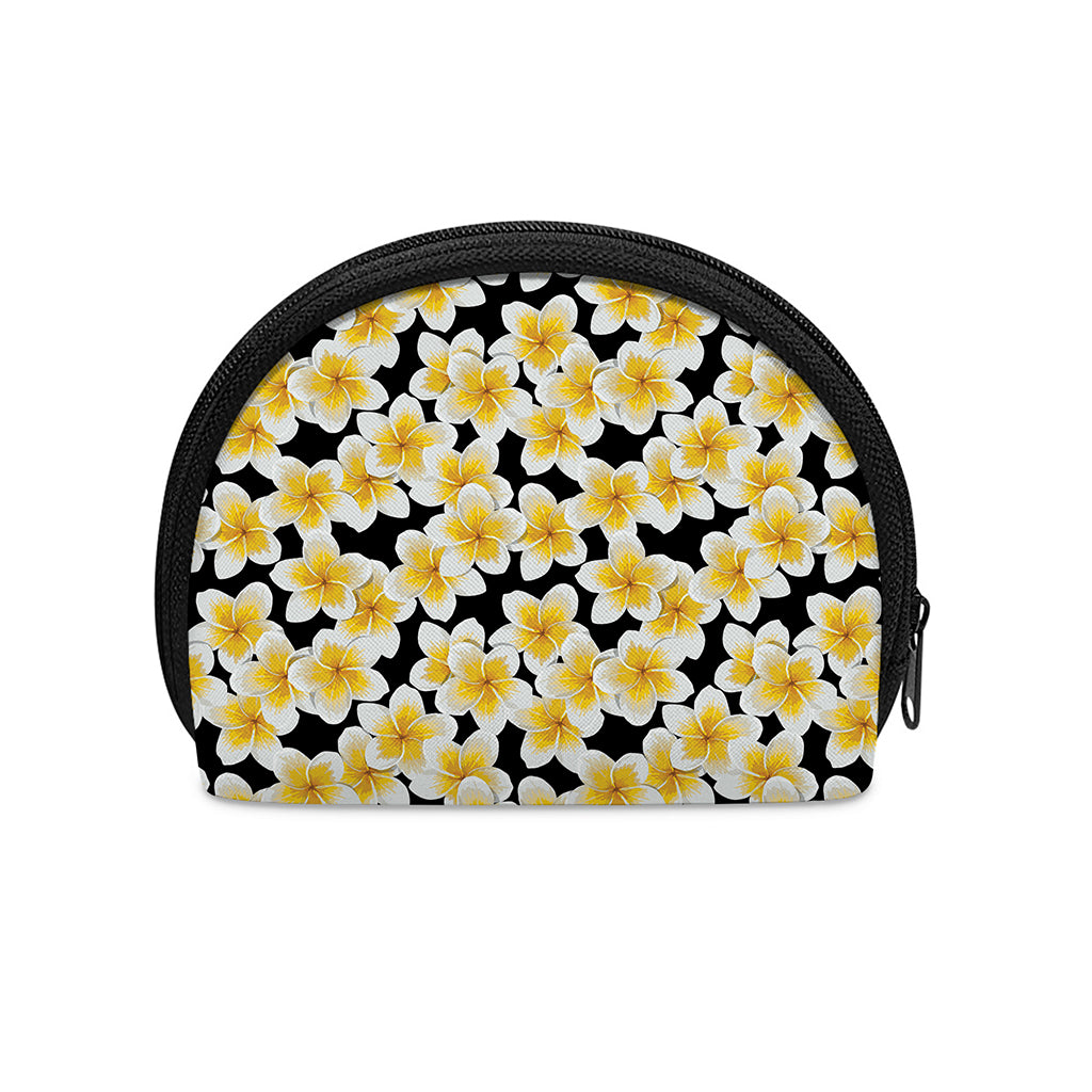 White And Black Frangipani Pattern Print Coin Purse
